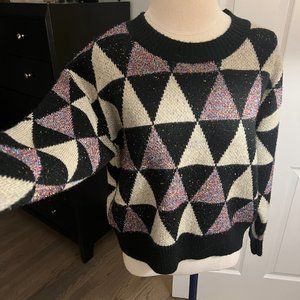 Gee Gee Pullover Knit Sweater Metallic Sparkle Triangle Pattern Small Multicolor
